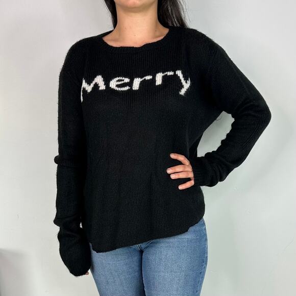 Wooden Ships Soft Fuzzy "Merry" Black & White Oversized Knitted Sweater - Picture 1 of 7